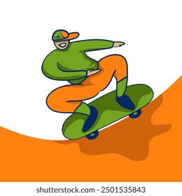 Vector illustration of a skateboarder jumping while smiling