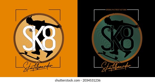 Vector illustration of skateboarder. Sport typography, t-shirt graphics, poster, print, postcard
