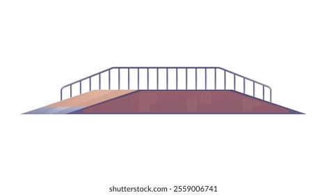 Vector illustration of skateboarding arena in flat cartoon style. Skate park ramp. Urban playground for tricks and jumps. Extreme sport. Isolated background.