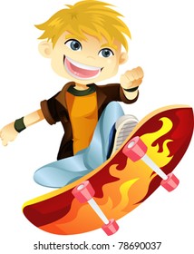 A vector illustration of a skateboarding boy