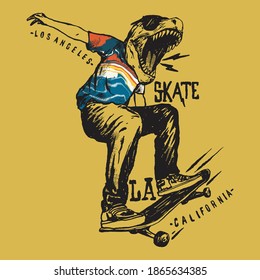 
Vector illustration of skateboarding cartoon dinosaur ,hand-drawn