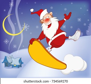 Vector  Illustration of a Skateboarding Santa New Year's Adventure