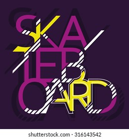vector illustration skateboards freestyle street style legendary rider, graphics for t-shirt, vintage design,  imposed geometric dynamic pattern background