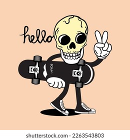 Vector illustration skater skull character. Vector graphic for apparel prints, posters and other uses.