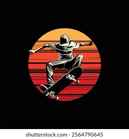 vector illustration skater with sunset
