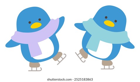 Vector illustration of a skating penguin. Winter, scarf, bird