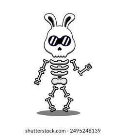 vector illustration of a skeletal rabbit with glasses on a white background