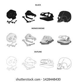 Vector illustration of skeleton and character sign. Set of skeleton and halloween vector icon for stock.