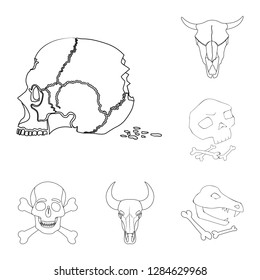 Vector illustration of skeleton and character symbol. Collection of skeleton and halloween vector icon for stock.