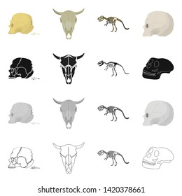 Vector illustration of skeleton and character symbol. Set of skeleton and halloween vector icon for stock.
