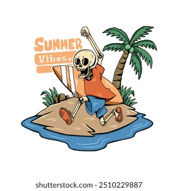 Vector illustration of Skeleton enjoying the summer time at beach