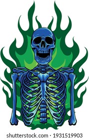 vector illustration of skeleton in flame design