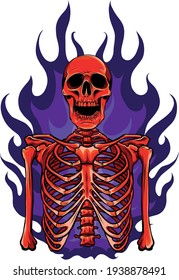 vector illustration of skeleton in flame design