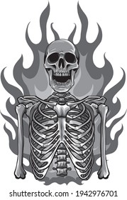 vector illustration of skeleton in flame design