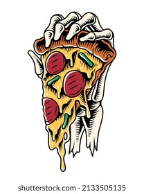 Vector Illustration Skeleton Hand Holding Pizza Stock Vector (Royalty ...