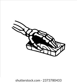 vector illustration of skeleton hand holding wooden plank