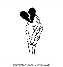 vector illustration of a skeleton hand holding a heart
