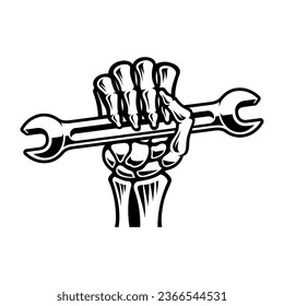 Vector illustration skeleton hand with a wrench