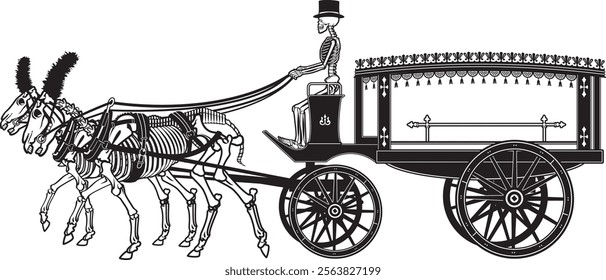 vector illustration of a Skeleton horse drawn hearse