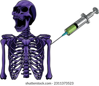 vector illustration of skeleton with injection vaccine