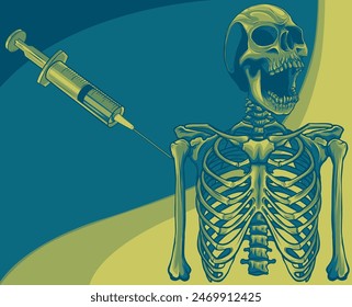 vector illustration of skeleton with injection vaccine