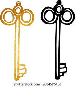 A vector illustration of a skeleton key to open any door. Skeleton Key Icon illustration. Vector vintage key for locking and unlocking doors