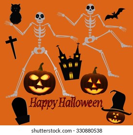 Vector Illustration  vector skeleton owl castle pumpkin Halloween Design