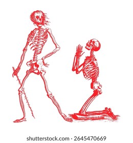 ilustração vetorial de um esqueleto prostrando	