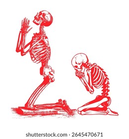ilustração vetorial de um esqueleto prostrando	