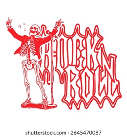 vector illustration of skeleton singing rock n roll	