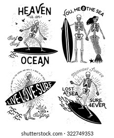 Vector illustration with Skeleton Surfer and Mermaid