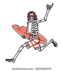 vector illustration Skeleton Surfer. For t-shirts, stickers and other similar products.