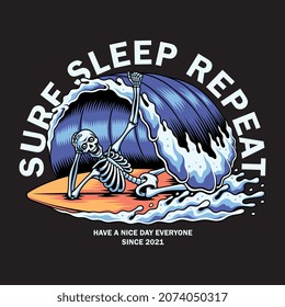 vector illustration Skeleton Surfer. For t-shirts, stickers and other similar products.