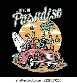 vector illustration Skeleton Surfer  . For t-shirts, stickers and other similar products.