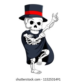 vector illustration of skeleton wearing magic costume