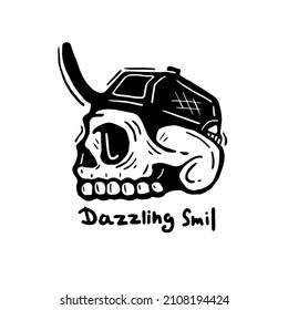 vector illustration of a skeleton's head in a cap. can be used as an application on clothes or any other action