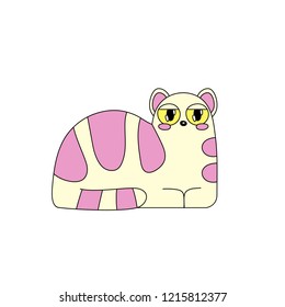 Vector illustration, skeptical kawaii cat in pastel pleasant colors. Line style. Applicable for funny greeting cards, stickers, t-shirt prints, banners etc.