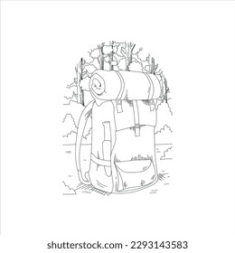 Vector illustration of a sket drawing of an open-air camp.Forest,nature.