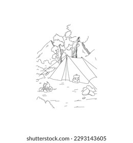 Ilustración vectorial de un dibujo de un campo al aire libre. Bosque, naturaleza.