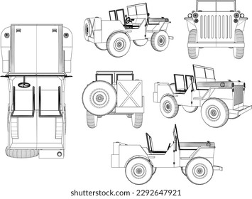 Vektorgrafik-Skizze von 4-Watt-Wagen für Abenteuer