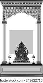 Vector illustration sketch of altar design for worshiping god goddess ganesha