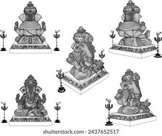 Vector illustration sketch of altar design for worshiping god goddess ganesha