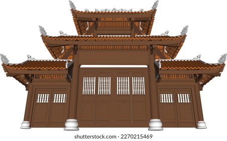 Vector illustration sketch of ancient temple wooden gate praying place