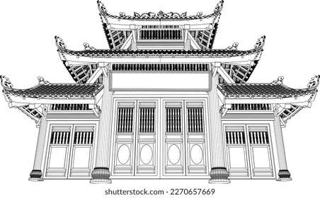 Vector illustration sketch of ancient temple wooden gate praying place svg