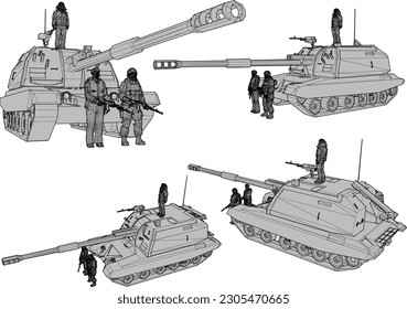 Vector illustration sketch of armed battle tank troop cartoon