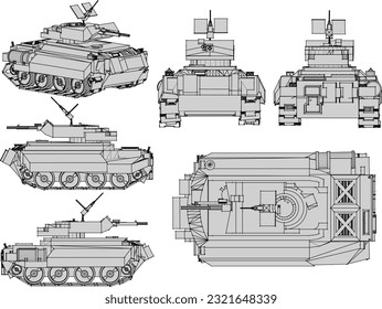 Esbozo de ilustración vectorial de la caricatura de vehículos blindados de tanque de combate