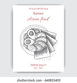 Vector illustration sketch - asian food. Card menu japan. vintage design template, banner.