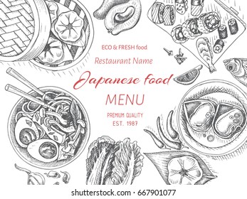 Vector illustration sketch - asian food. Card menu japan. vintage design template, banner.