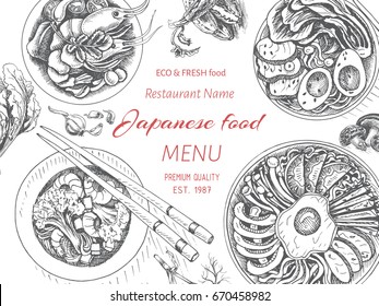 Vector illustration sketch - asian food. Card menu japan. vintage design template, banner.