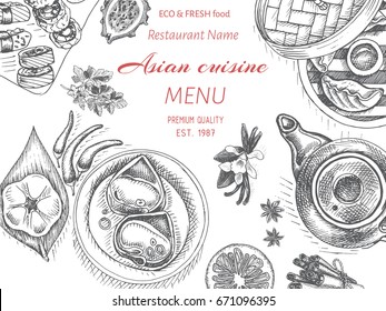 Vector illustration sketch - asian food. Card menu japan. vintage design template, banner.